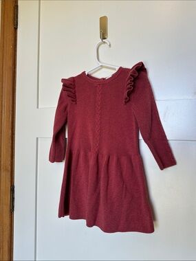 H&M Girls Burgundy Ruffle Shoulder Knit Dress